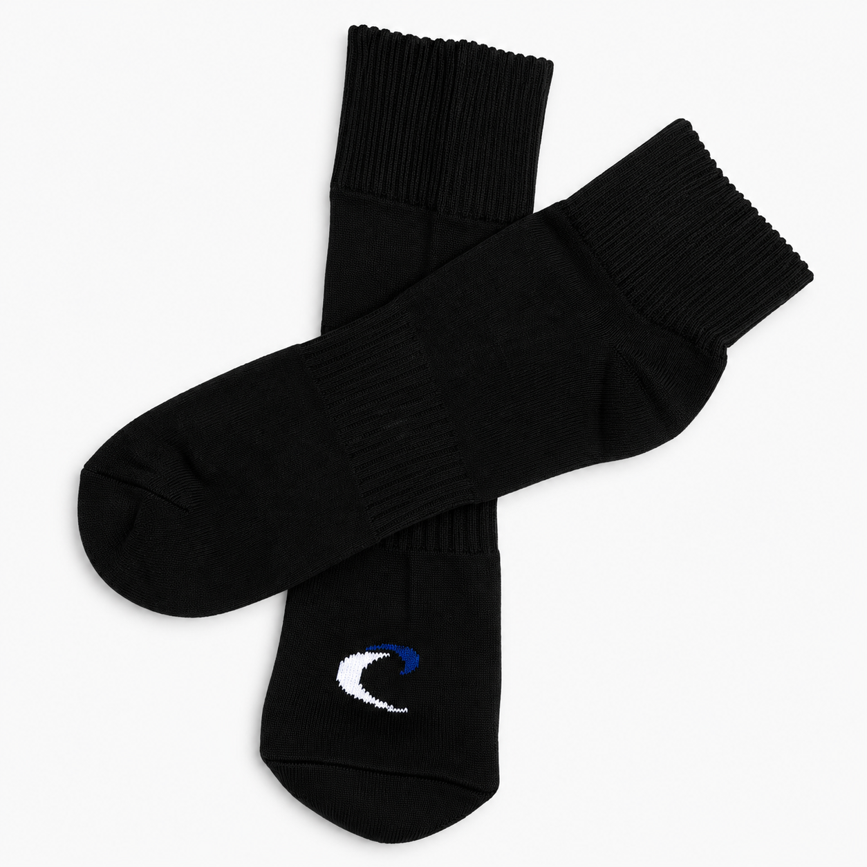Calcetines negros con logo azul y blanco